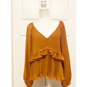 Lulus Burnt Orange Swiss Dot Blouse Small